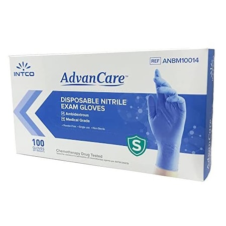 Advanced Care Disposable Gloves, 3.5 mil Palm, Nitrile, Powder-Free, L, 10 PK, Blue ANBM10016